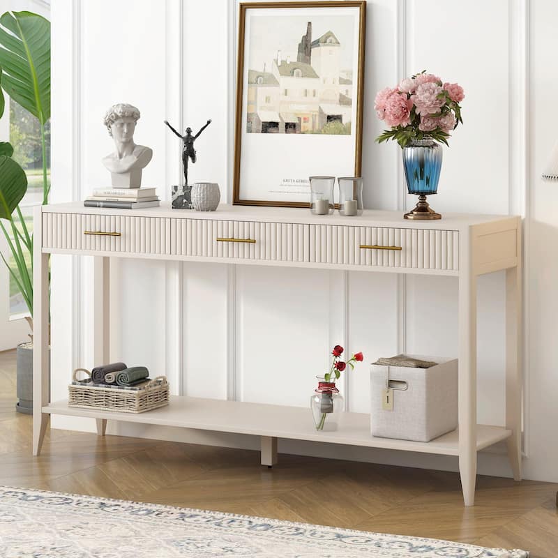 High-Quality Entryway Console Table with Vertical Stripe Drawers