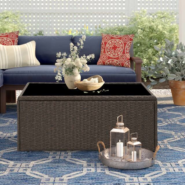 Royalcraft Outdoor Rattan Wicker Glass Top Coffee Table - Brown