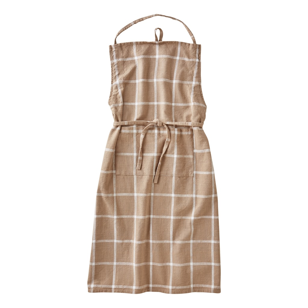 Classic Check Slub Bib Apron with Large Pocket and Waist Tie Khaki, One Size Fits Most, Machine Wash, Blush