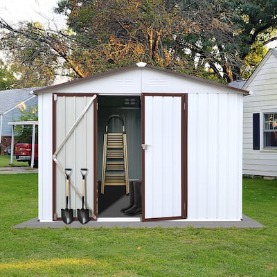 Metal garden sheds 10ftx8ft outdoor storage sheds white+coffee