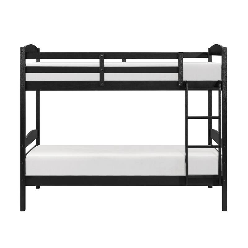 Twin Over Twin Bunk Bed with Guard Rails, Sturdy Wooden Black Finish, Youth Bedroom Furniture
