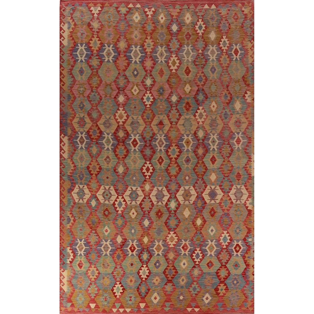 Geometric Kilim Oriental Large Rug Flatweave Living Room Wool Carpet - 10'1"x 15'10"
