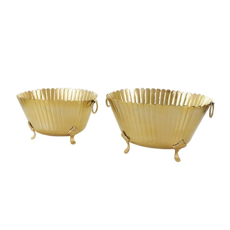 Metal Planter - Set of 2 Gold - Roche River Decor - 11"W x 16"L x 9"H