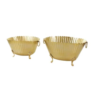Metal Planter - Set of 2 Gold - Roche River Decor - 11"W x 16"L x 9"H