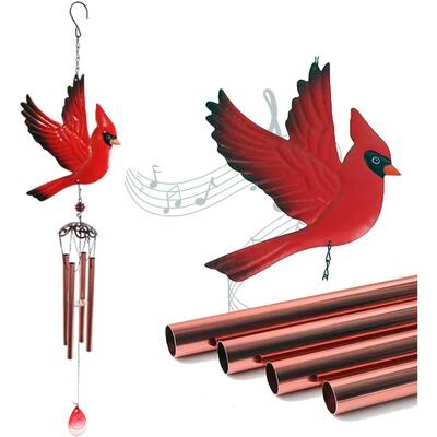 Cardinal Wind Chimes, Red Bird Memorial Wind Chimes for Outside, Metal Wind Chimes Outdoor Wind Chimes