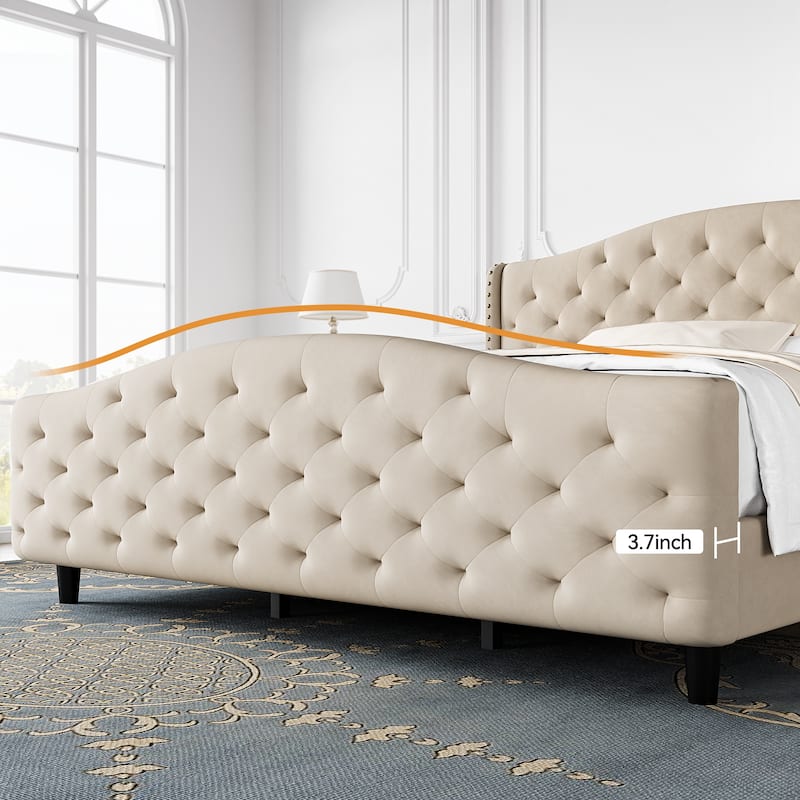 Elam Tufted Upholstered Platform Bed Frame with Off-white Headboard and Footboard
