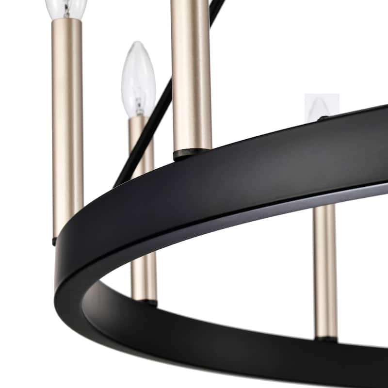 Eva 12-light Antique Black and Light Brass Finish Wheel Chandelier - Antique Black and Light Brass