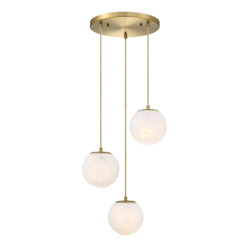 Pixie 3-Light Brushed Gold Modern Globe Chandelier for Entryways with 7 in. Etched Cloud Glass Shades - 17.75