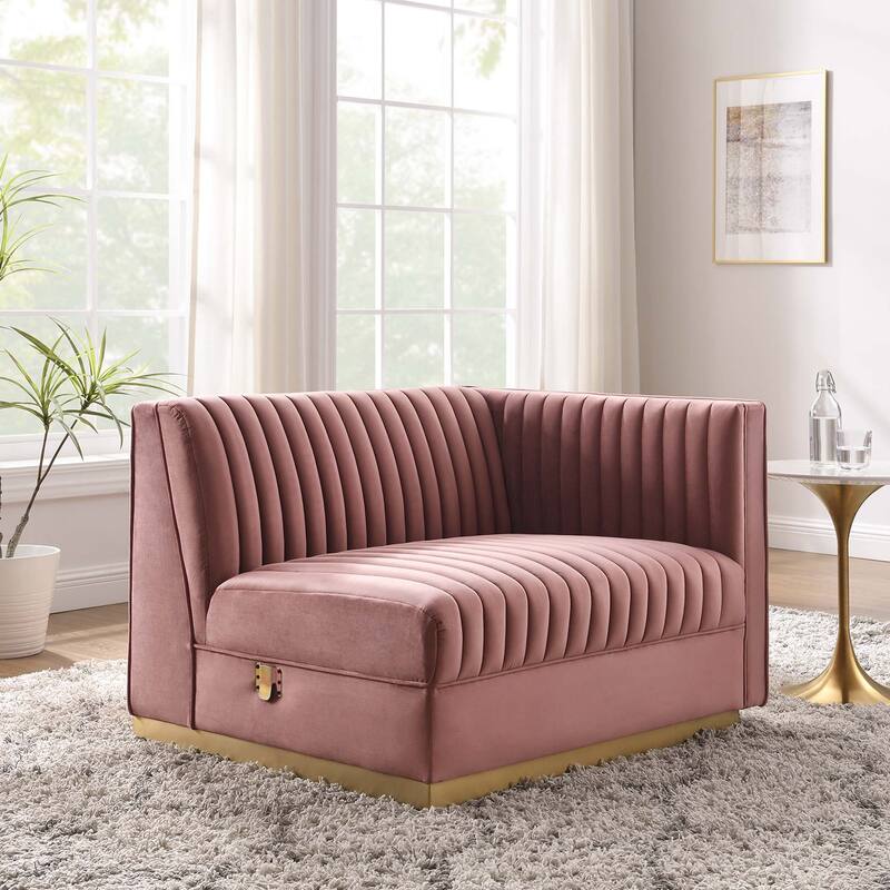 Sanguine Channel Tufted Performance Velvet Modular Sectional Sofa Right-Arm Chair - Dusty Rose
