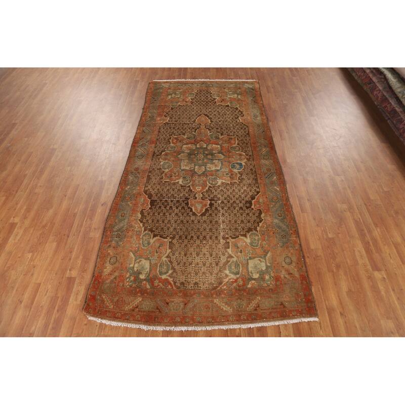 Brown Sarab Persian Vintage Area Rug Hand-Knotted Wool Carpet - 4'11"x 10'10"