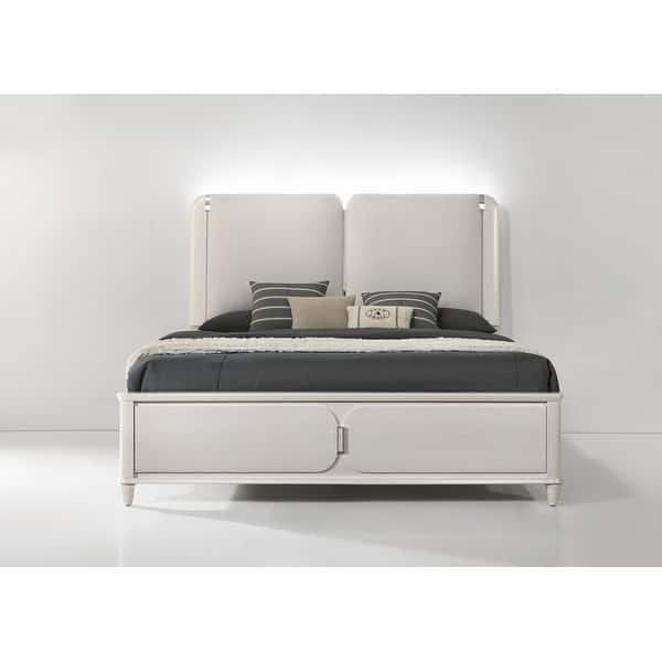 slide 2 of 5, Laveda Light Gray Boucle & Pearl White Finish Queen Bed w/LED Light Gray,White