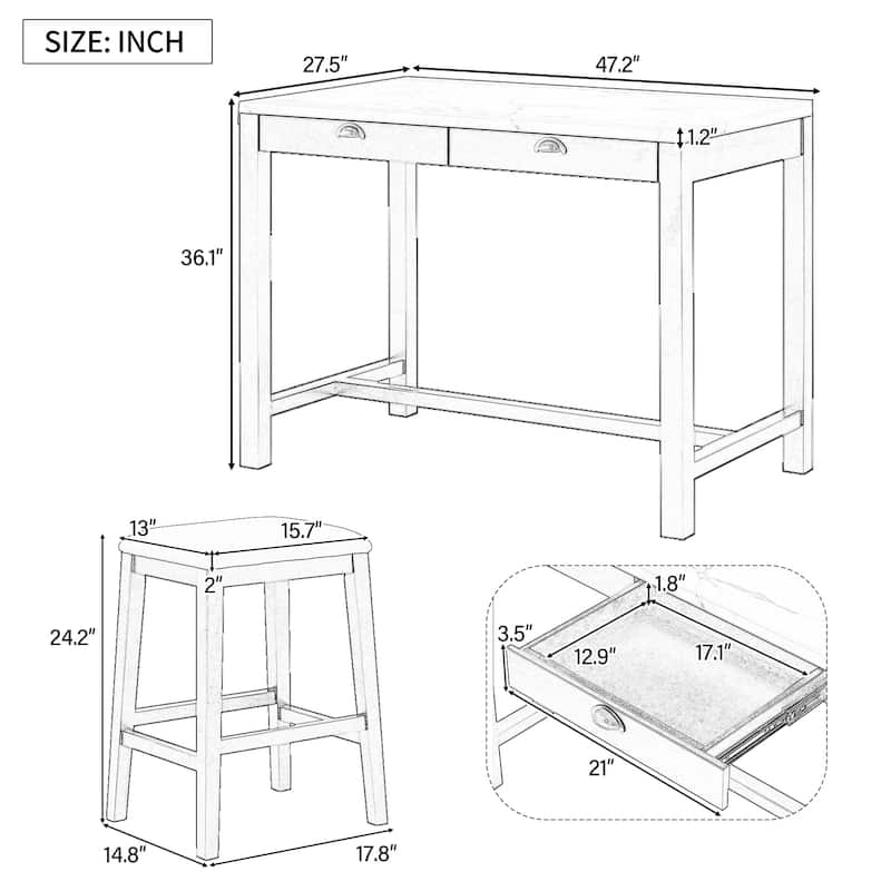 5-Piece Dining Table Set for 4, Counter Height Modern Kitchen Table and Chairs Set