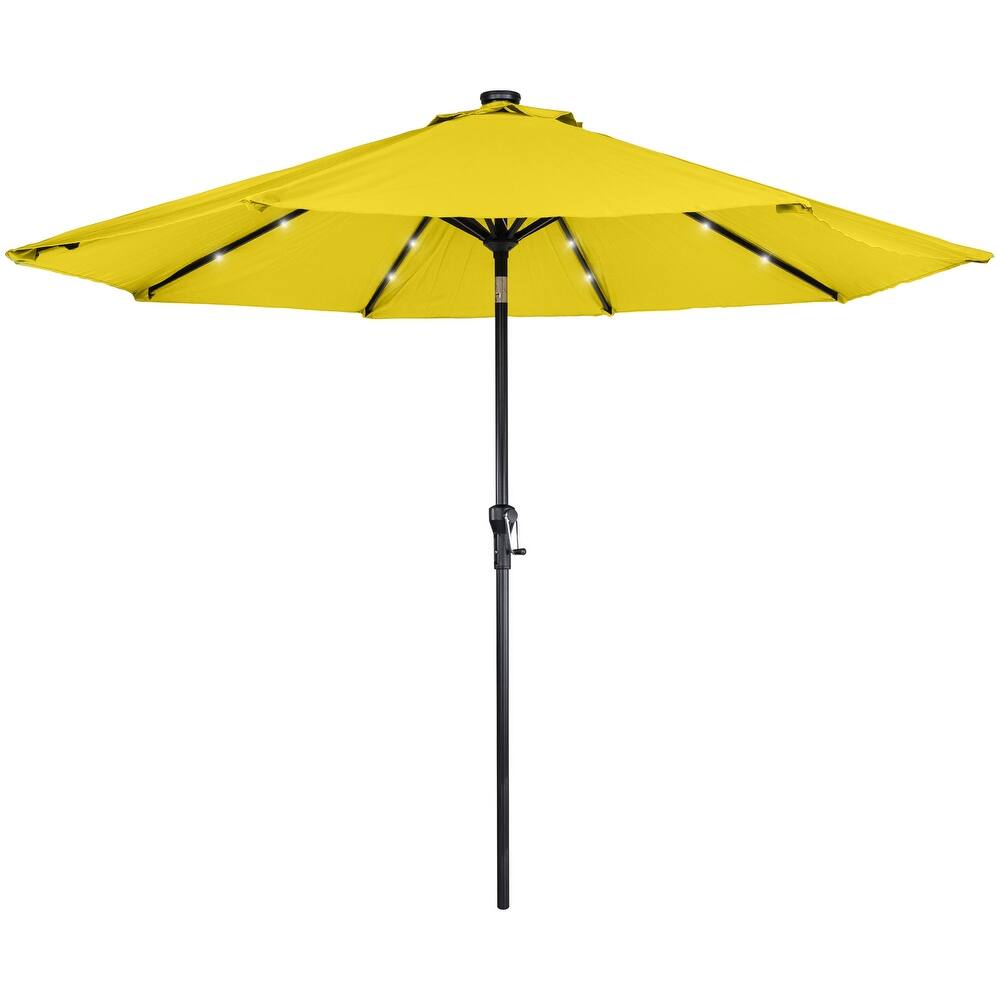 9ft Solar Lighted Outdoor Patio Market Umbrella with Hand Crank and Tilt