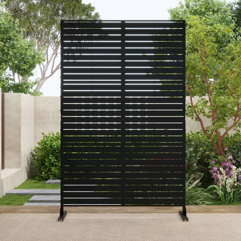 Outdoor 75'' x 47'' Metal Privacy Screen Fence Panel Line Pattern - 014-Horizontal Stripe - Black