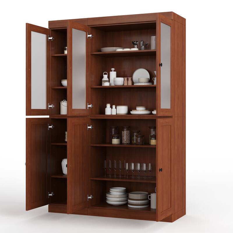 Palace Imports 100% Solid Wood 48.5" Pantry Cabinet with Frosted Glass, Shaker Doors and Adjustable Shelves