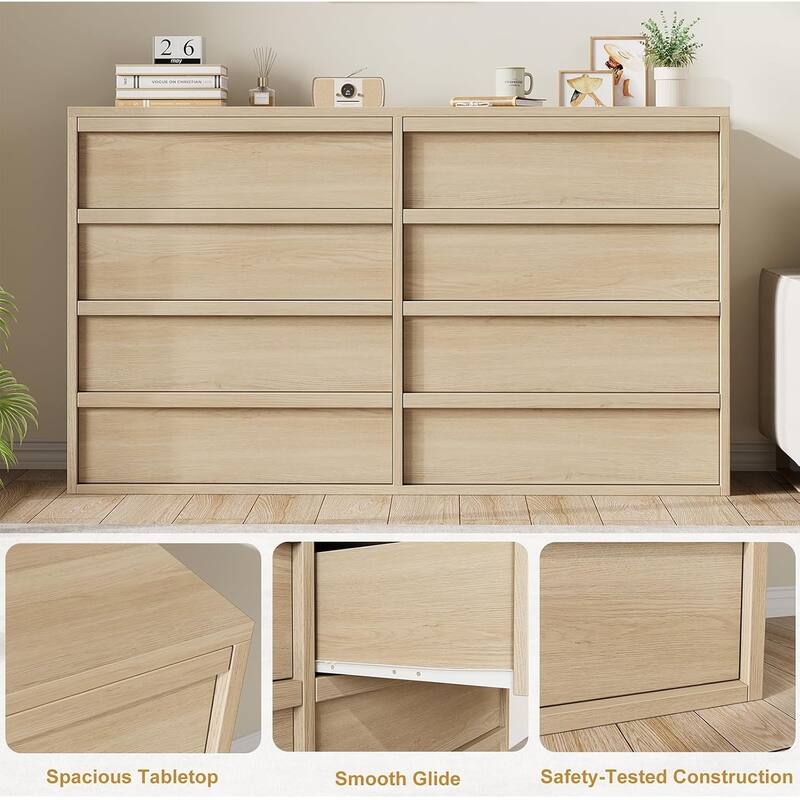 8 Drawer Dresser for Bedroom, 54" Wide Modern Double Dresser Organizer with Large Storage