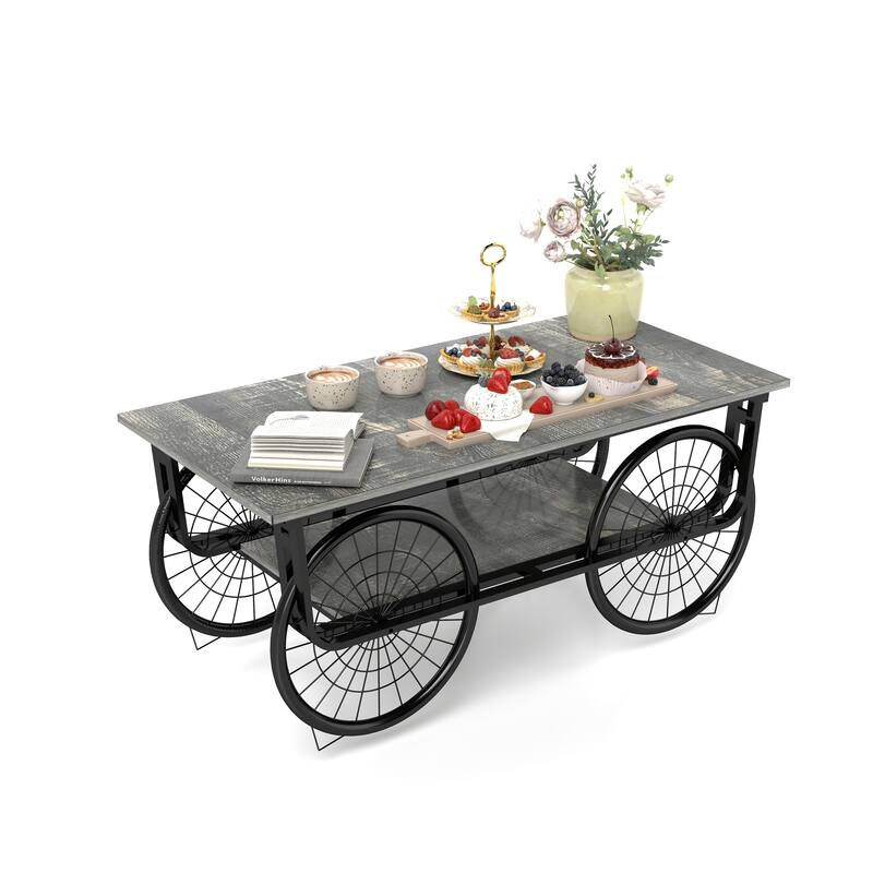 Modern Style Coffee Table Rectangle Coffee Table End Side Table Retro Design Coffee Table with Sturdy Base for Living Room Decor