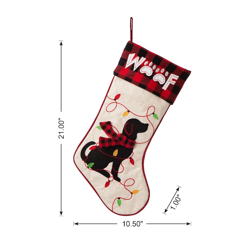 Glitzhome 21"L LED Embroidered Linen Reindeer Cat Dog Christmas Stockings