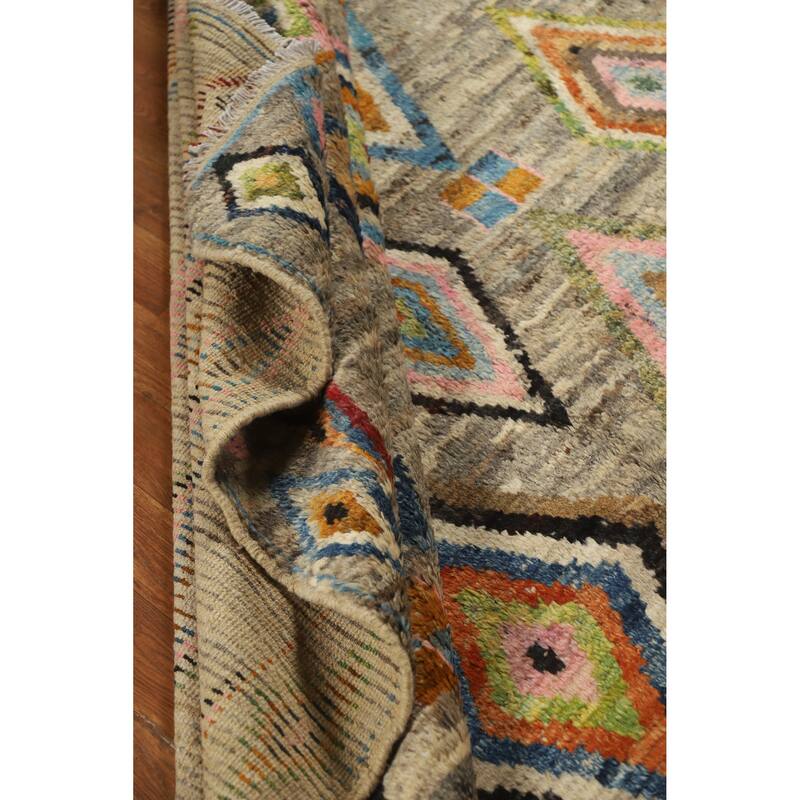 Multi-Color Geometric Moroccan Oriental Rug Hand-Knotted Wool Carpet - 7'0" x 9'7"