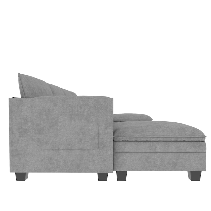 Christopher Knight Home - Noah 141.5" U-Shaped 6-Seater Sofa Couch with Movable Ottoman and Armrest Pockets, Fabric Upholstery