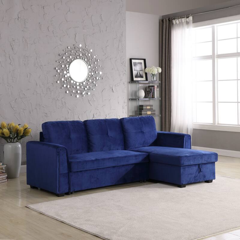 91'' Wide Velvet Storage Sectional Reversible Sleeper Sofa & Chaise