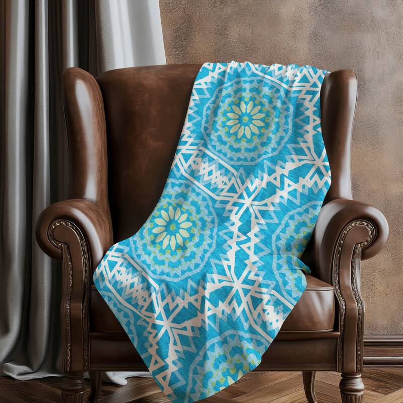 Premium Machine Washable Boho Suzani Sherpa Throw Blanket