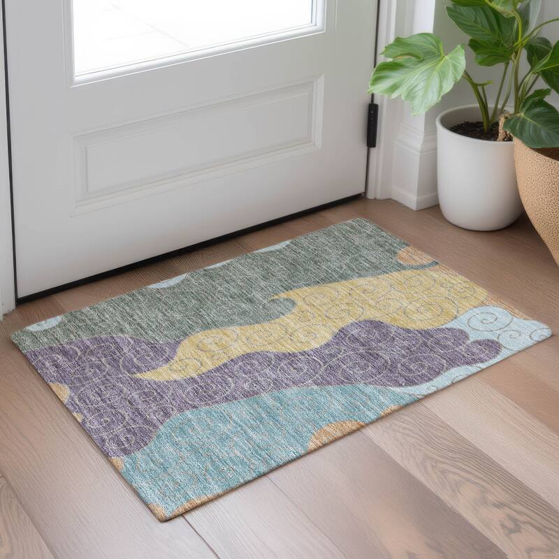 Machine Washable Indoor/ Outdoor Swirly Chantille Rug