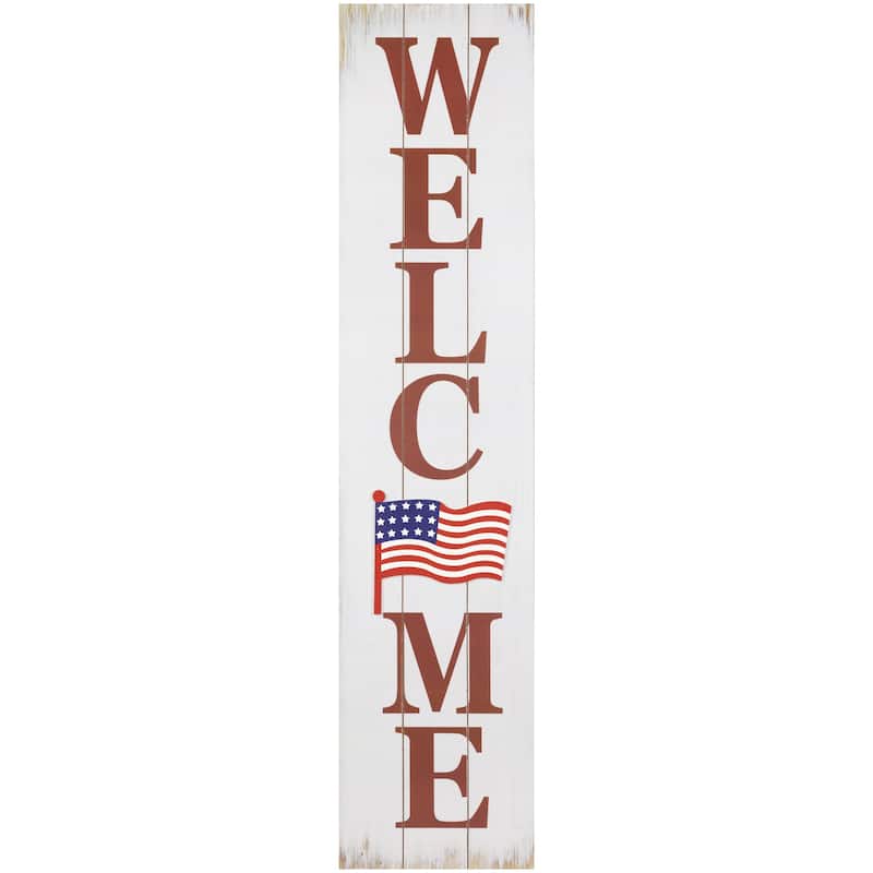 Welcome USA Flag Americana Wooden Wall Sign - 36"