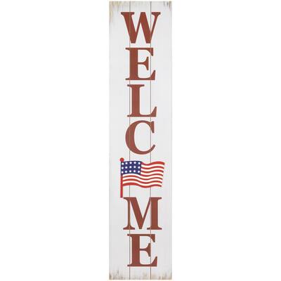 Welcome USA Flag Americana Wooden Wall Sign - 36"