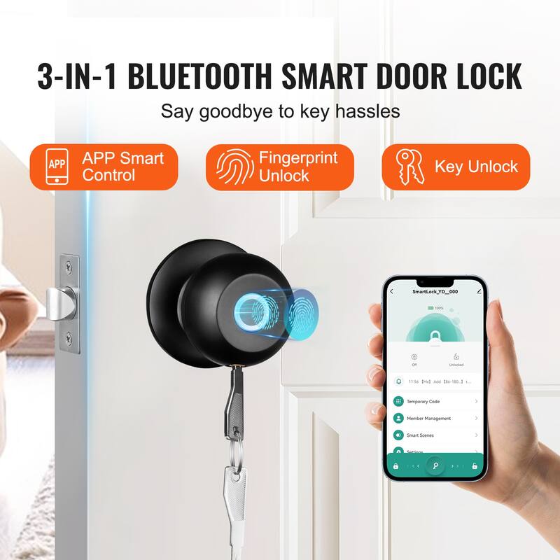 Smart Door Knob for Home Bedrooms, Cloakroom, Hotels, Apartments Offices - Spherical handle type