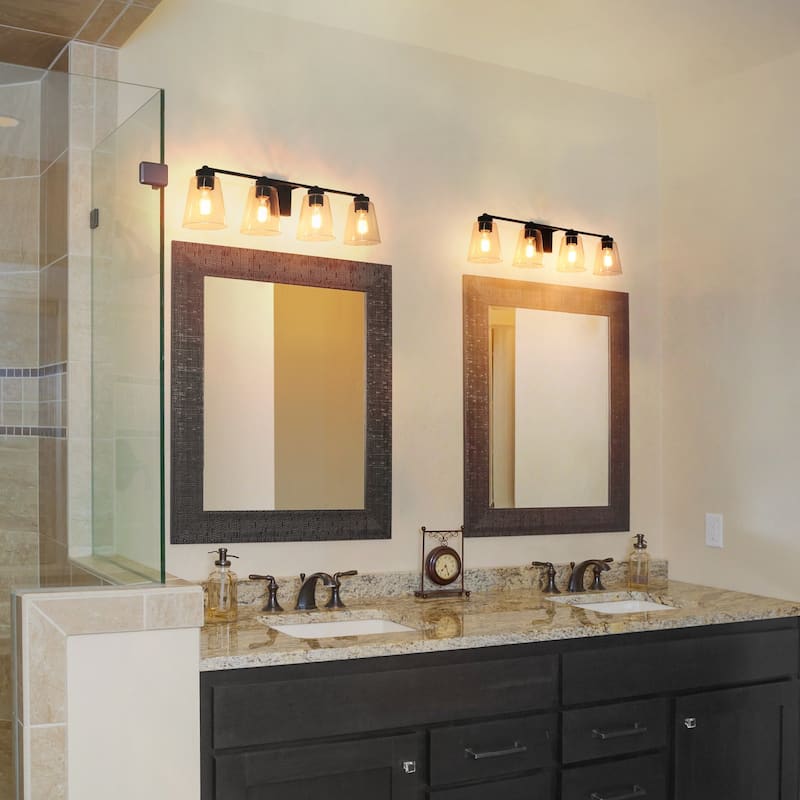 Zarbel 4-Light Modern Farmhouse Black Vanity Light Bathroom Glass Wall Sconce Taper for Powder Room - L 29"x W 6.5"x H 8"