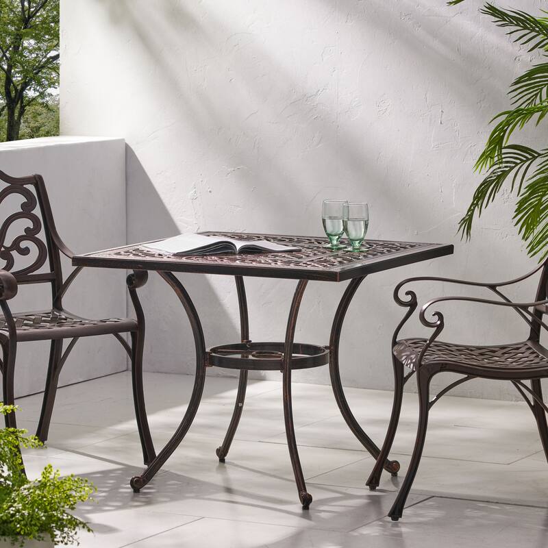 Roomfitters Outdoor Dining Table, Square Cast Aluminum, Shiny Copper, Patio Dining Table, Rust-Resistant Outdoor Table - Copper