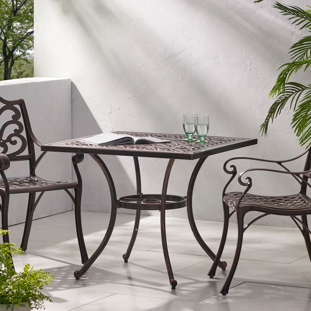 Roomfitters Outdoor Dining Table, Square Cast Aluminum, Shiny Copper, Patio Dining Table, Rust-Resistant Outdoor Table