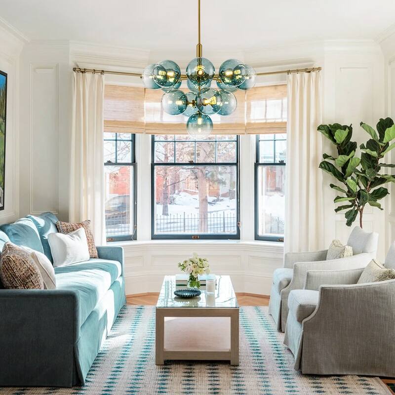 Glam Cluster Blue Tinted Glass Globe Round Tiered Chandelier 24.8 in