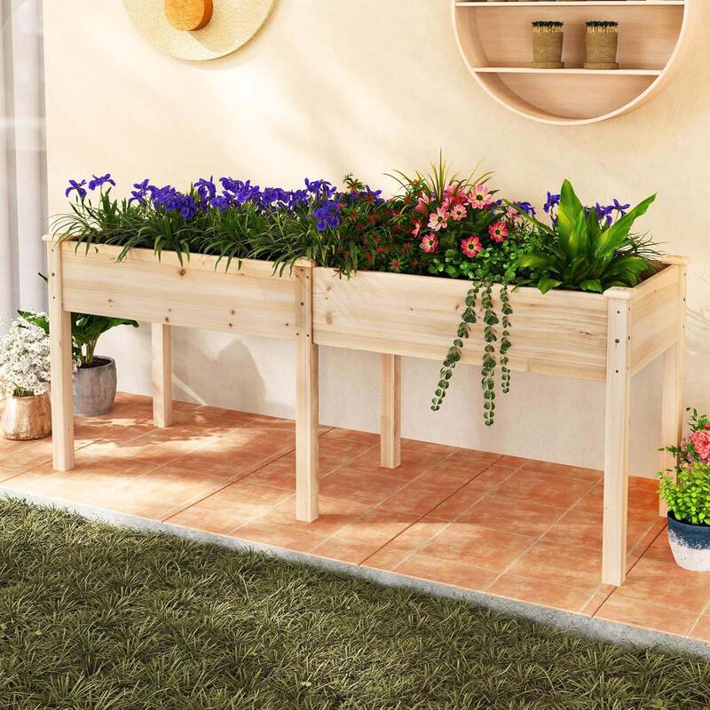 Elevated Wood Planter Box w/Divider Panel Raised Garden Bed w/Legs