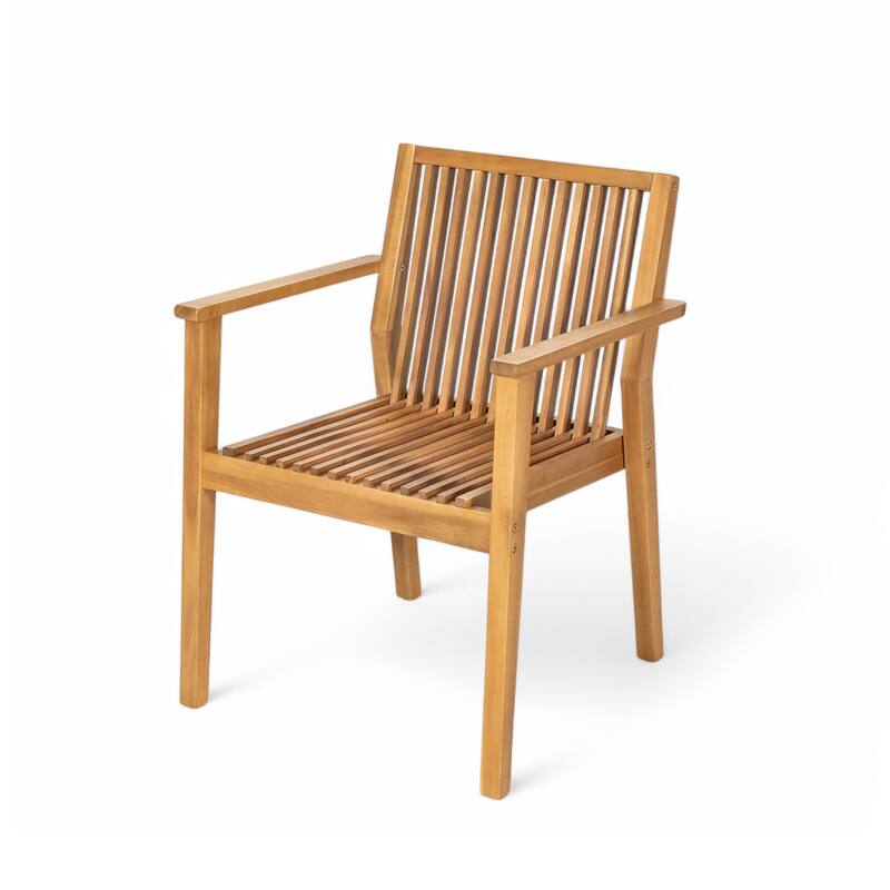 Roomfitters Patio Dining Chairs Set of 2, Acacia Wood Armchairs with Cushions, Outdoor Seating in Natural Finish