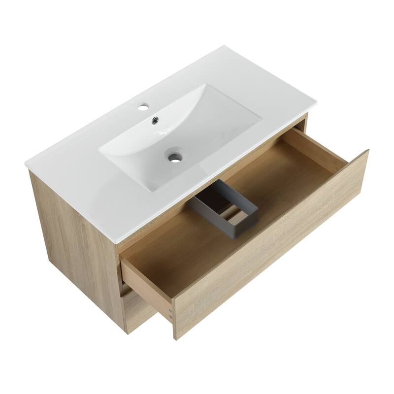 24" Floating Bathroom Vanity with Ceramic Basin, 2 Soft-Close Drawers, Eco-Friendly Plywood Construction