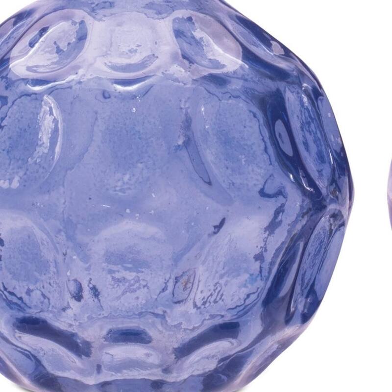 Set of Two Blue Glass Round Table Vases - 4.25