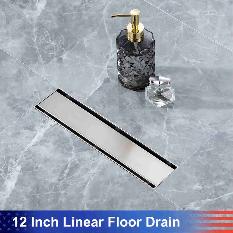 12'' W Linear Grid Shower Drain - Silver