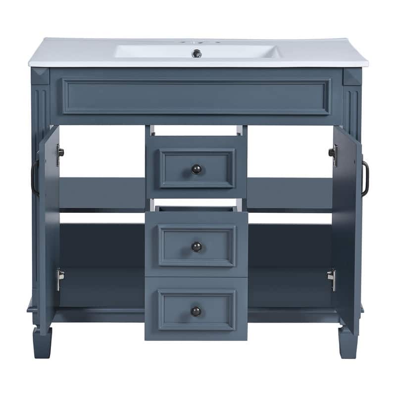 36" Bathroom Vanity with Top Sink, Modern Bathroom Storage Cabinet with 2 Soft Closing Doors and 2 Drawers