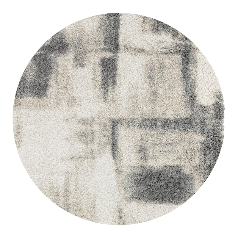 Noori Rug Lux Walsh Abstract Modern 2-inch Thick Shag Rug - 5'0" x 5'0" - Grey/Beige