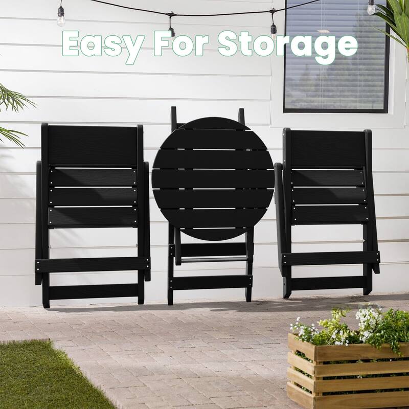 3-Piece Outdoor HDPE Bistro Set, Waterproof, Weather-Resistant & Foldable