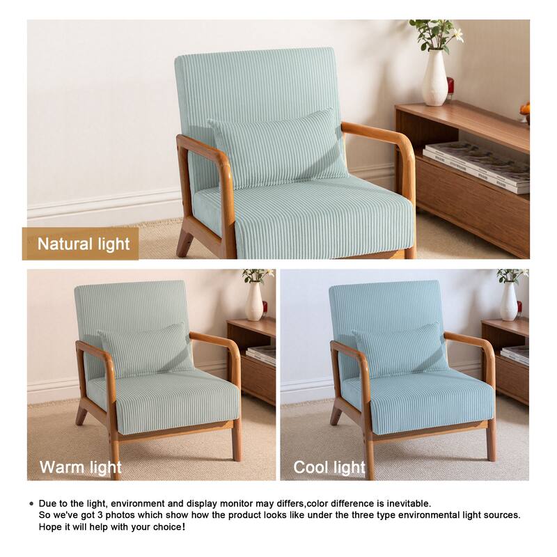 25" W Mid Century Upholstered Wood Accent Chair with Pillow