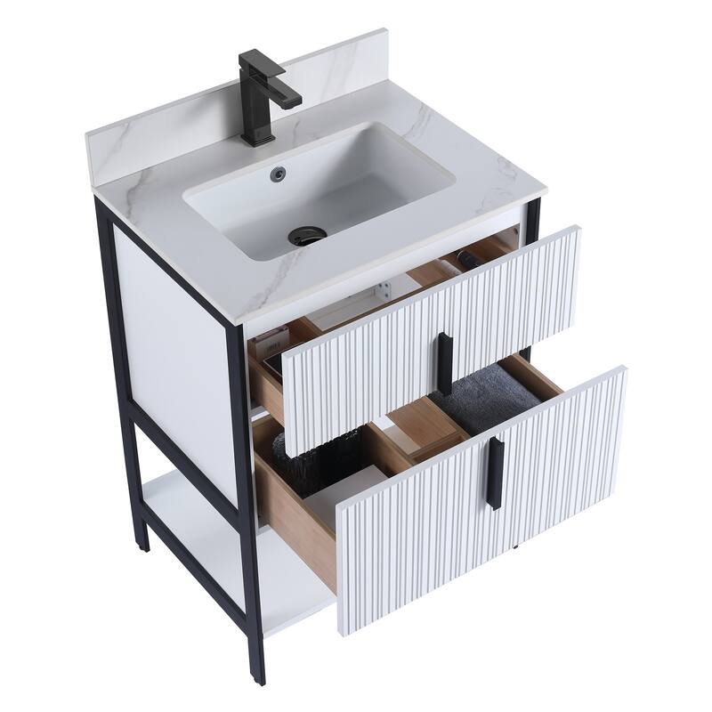 Fine Fixtures Serenity Modern Bathroom Vanity with White Carrara Stone Top