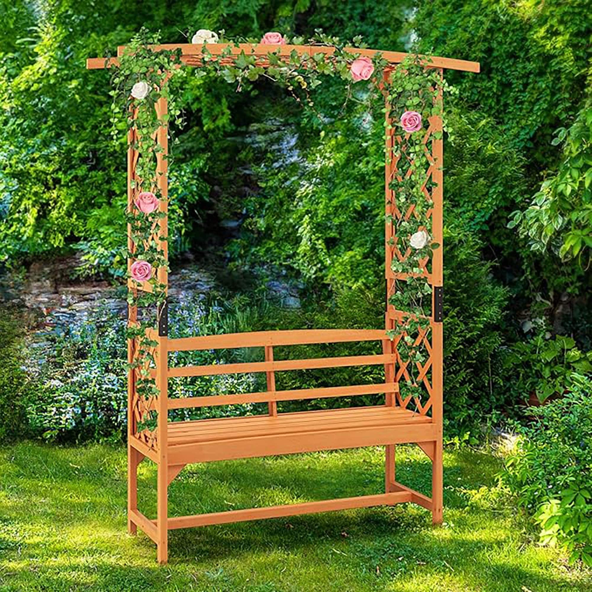 Gouun 6.5 ft Tall Patio Garden Arbor with Pergola and 2 Seat Bench for Garden Backyard Decoration Yellow