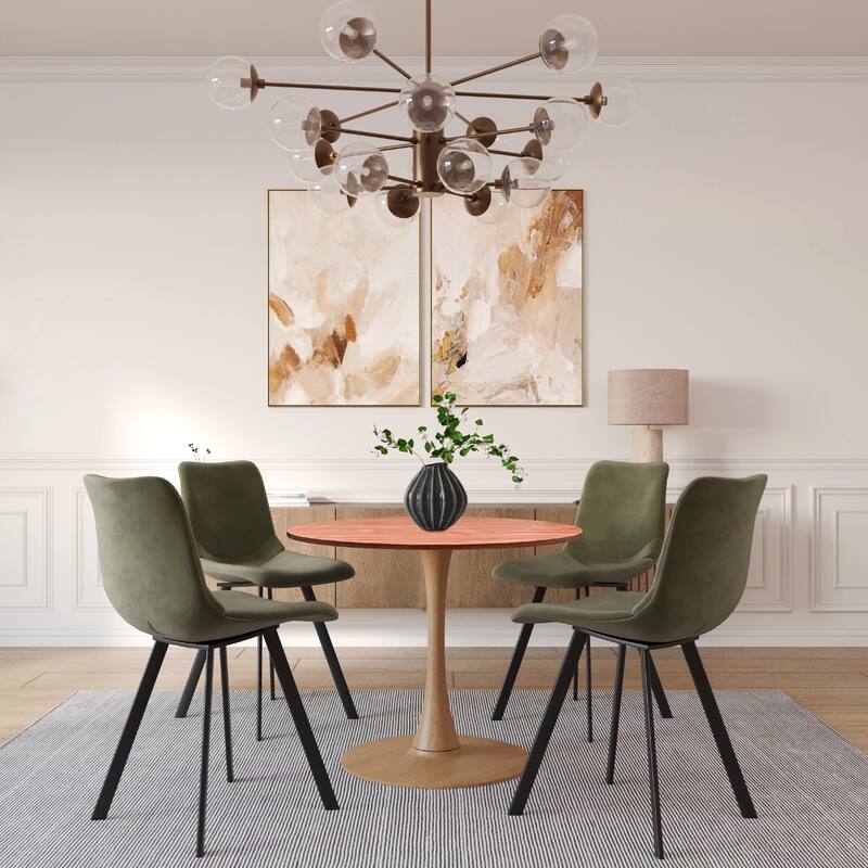 Bristol 27" Round Dining Table with MDF Top and Natural Wood Steel Pedestal Base for Modern Kitchen and Dining Room