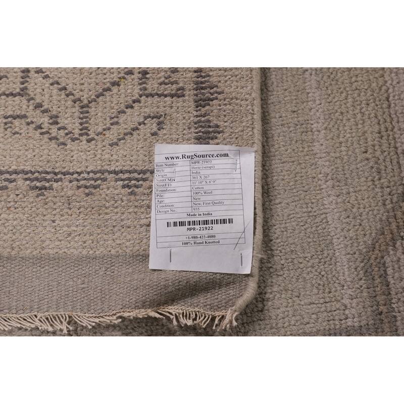Heriz Serapi Indian Area Rug Handmade Beige Wool Carpet - 8'9" x 11'10"