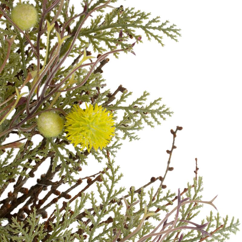 Burrs and Craspedia Artificial Twig Wreath - 20" - Yellow