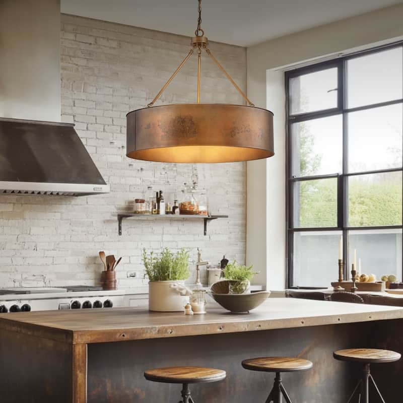 Artisan Antique Bronze Metal Drum Chandelier Light - Antique bronze