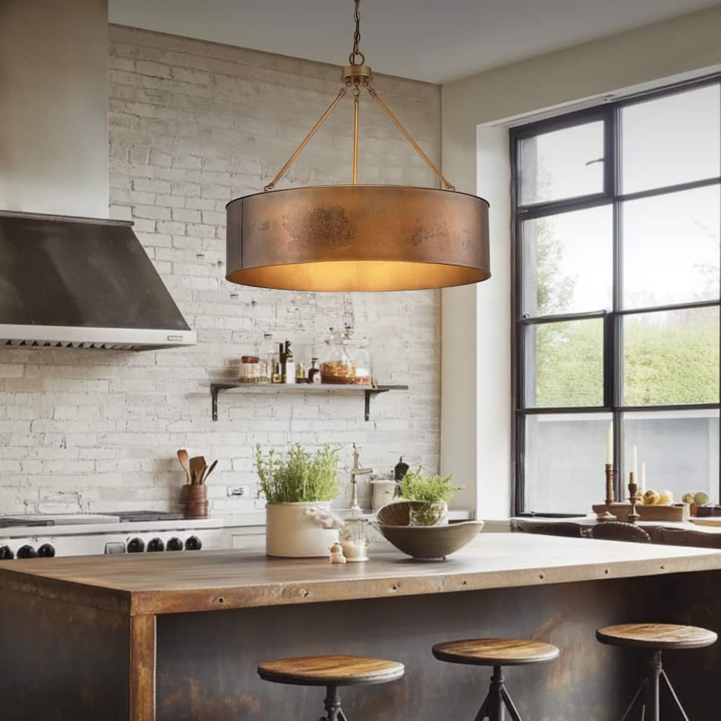 Artisan Antique Bronze Metal Drum Chandelier Light - Antique bronze